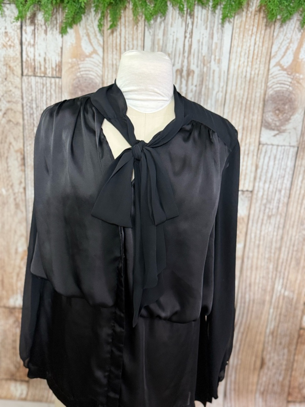 Kenneth Cole Black Tie-Neck Blouse